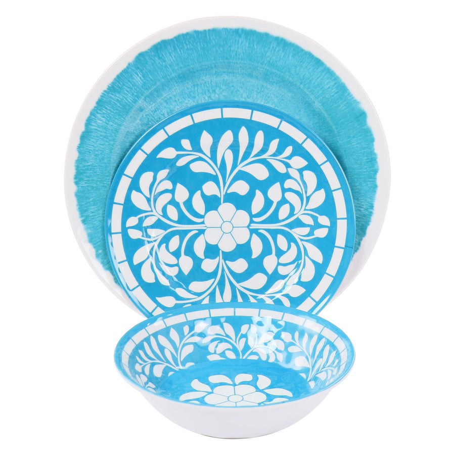 Elama Telly 12 Piece Teal Melamine Dinnerware Set, Service for 4