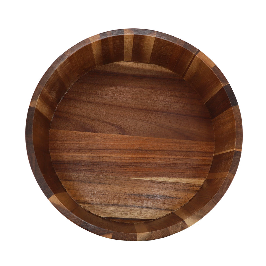 Elama 9.75" Straight-Sided Acacia Wood Salad & Serving Bowl, Large Rustic Wooden Bowl