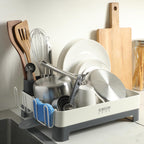 Gibson Home Nestcraft Stainless Steel Dish Rack with Swivel Drain Spout, White