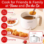 Brentwood HP-3170W 1.5L Multi-Function Electric Hot Pot Cooker - White, 600W with Ceramic Non-Stick Coating & Tempered Glass Lid