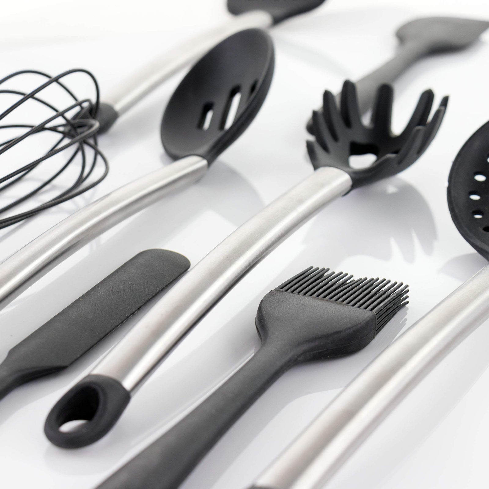 MegaChef 14-Piece Silicone and Stainless Steel Kitchen Utensil Set, Gray (13 Tools + Storage Canister)