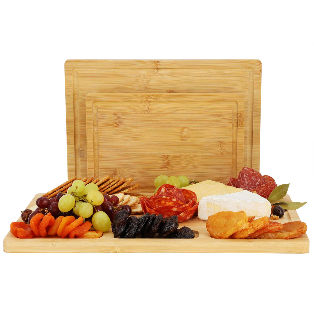 Elama 3-Piece Bamboo Wood Cutting & Serving Board Set – 10", 12.6" & 15.75" Charcuterie, Prep & Serving Boards