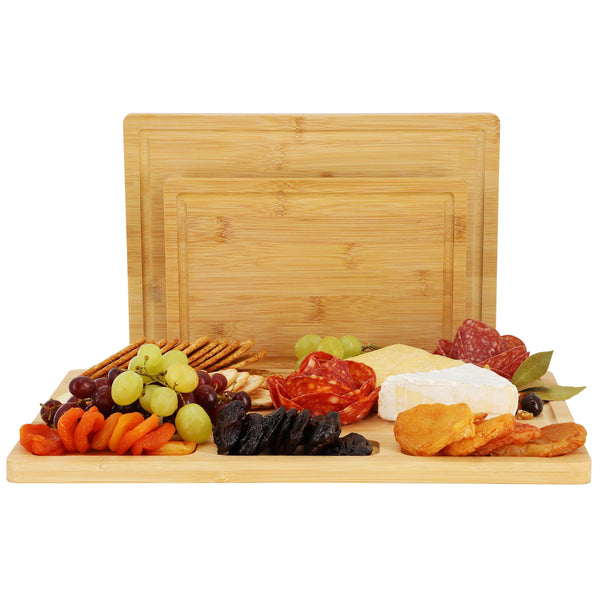 Elama 3-Piece Bamboo Wood Cutting & Serving Board Set – 10", 12.6" & 15.75" Charcuterie, Prep & Serving Boards