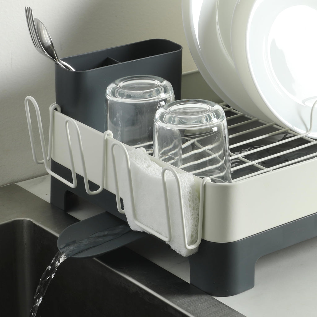 Gibson Home Nestcraft Stainless Steel Dish Rack with Swivel Drain Spout, White