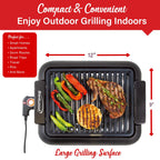 Brentwood TS-643BK 1200W Electric Smokeless Indoor Grill - Black, 12.6 x 10 Inch Ceramic Non-Stick, 200-425°F Adjustable
