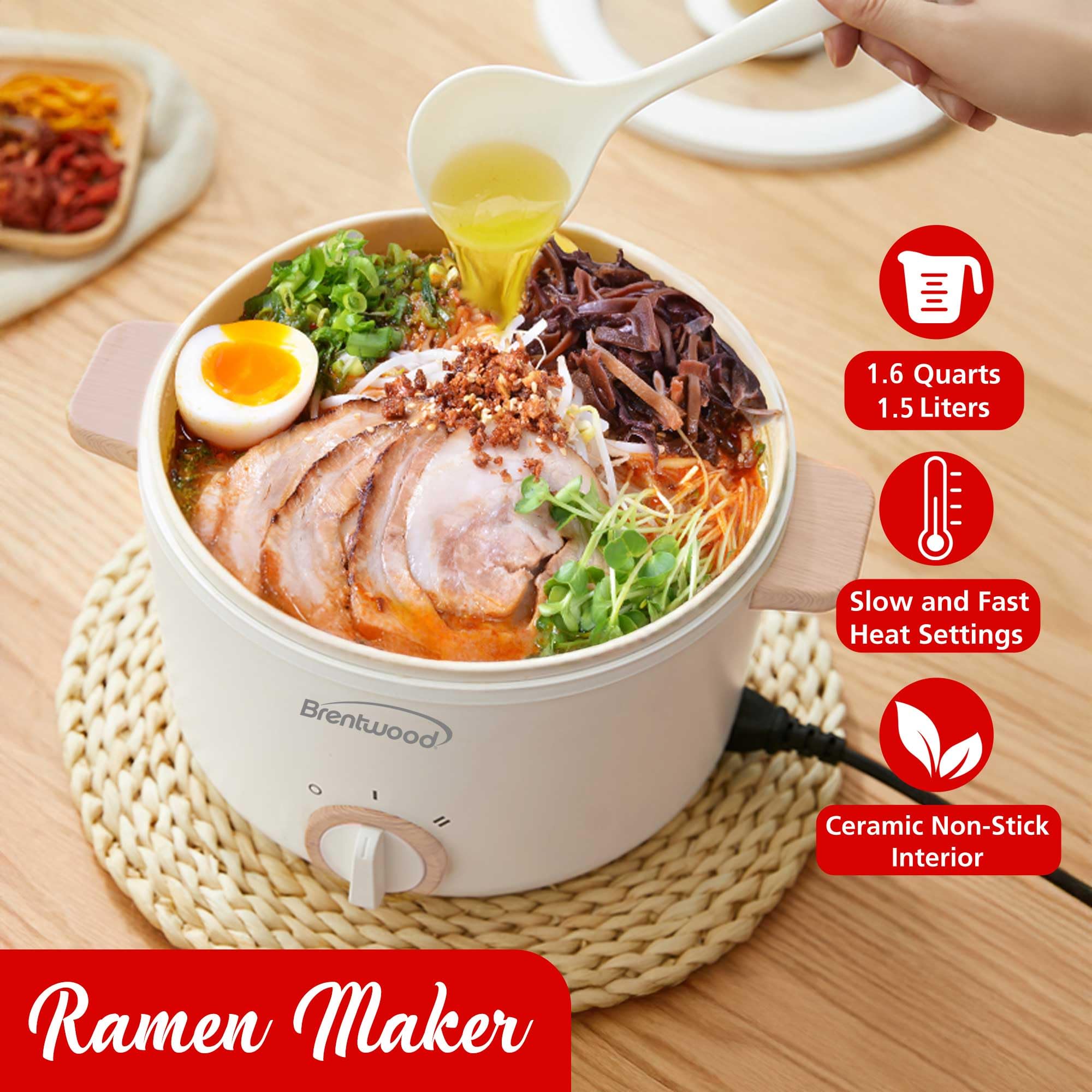 Brentwood 1.5-Liter Multi-Function Electric Hot Pot Cooker with Steamer, White