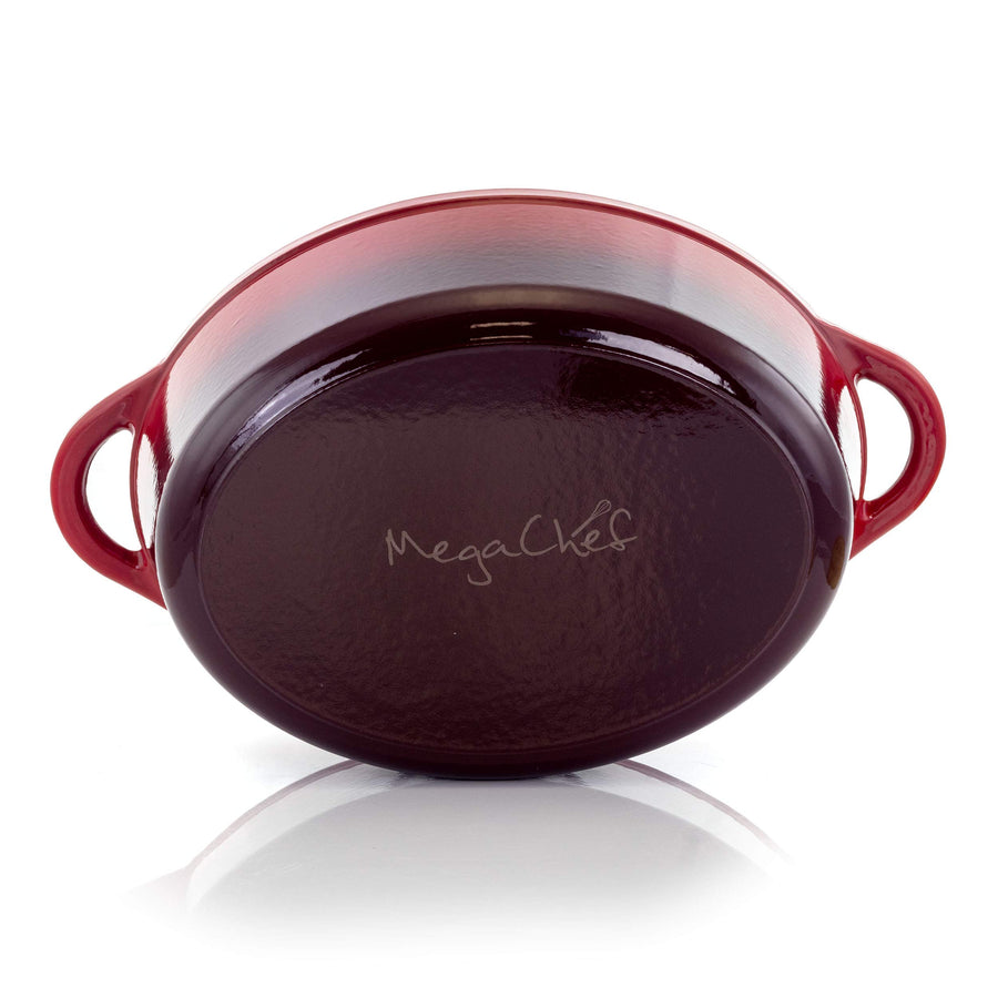 MegaChef 7 Quart Oval Enameled Cast Iron Casserole with Lid, Red
