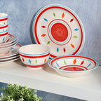 Gibson Home Heidy 12-Piece Durastone Dinnerware Set, Red, Service for 4