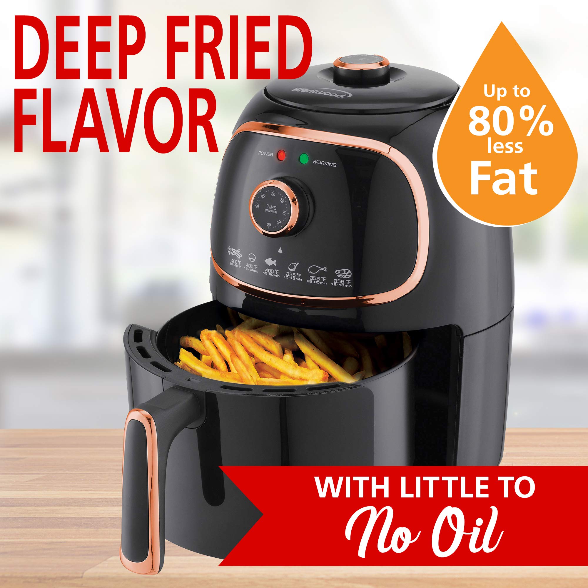 Brentwood 2-Quart Small Electric Air Fryer with Timer and Temperature Control, Black