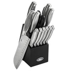 Oster Edgefield 14-Piece Stainless Steel Cutlery Set with Black Block – Chef, Santoku, Steak Knives & Shears