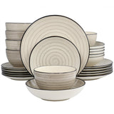 Elama Gia 24-Piece Stoneware Dinnerware Set, Cream, Service for 6 (Plates & Bowls, No Mugs)