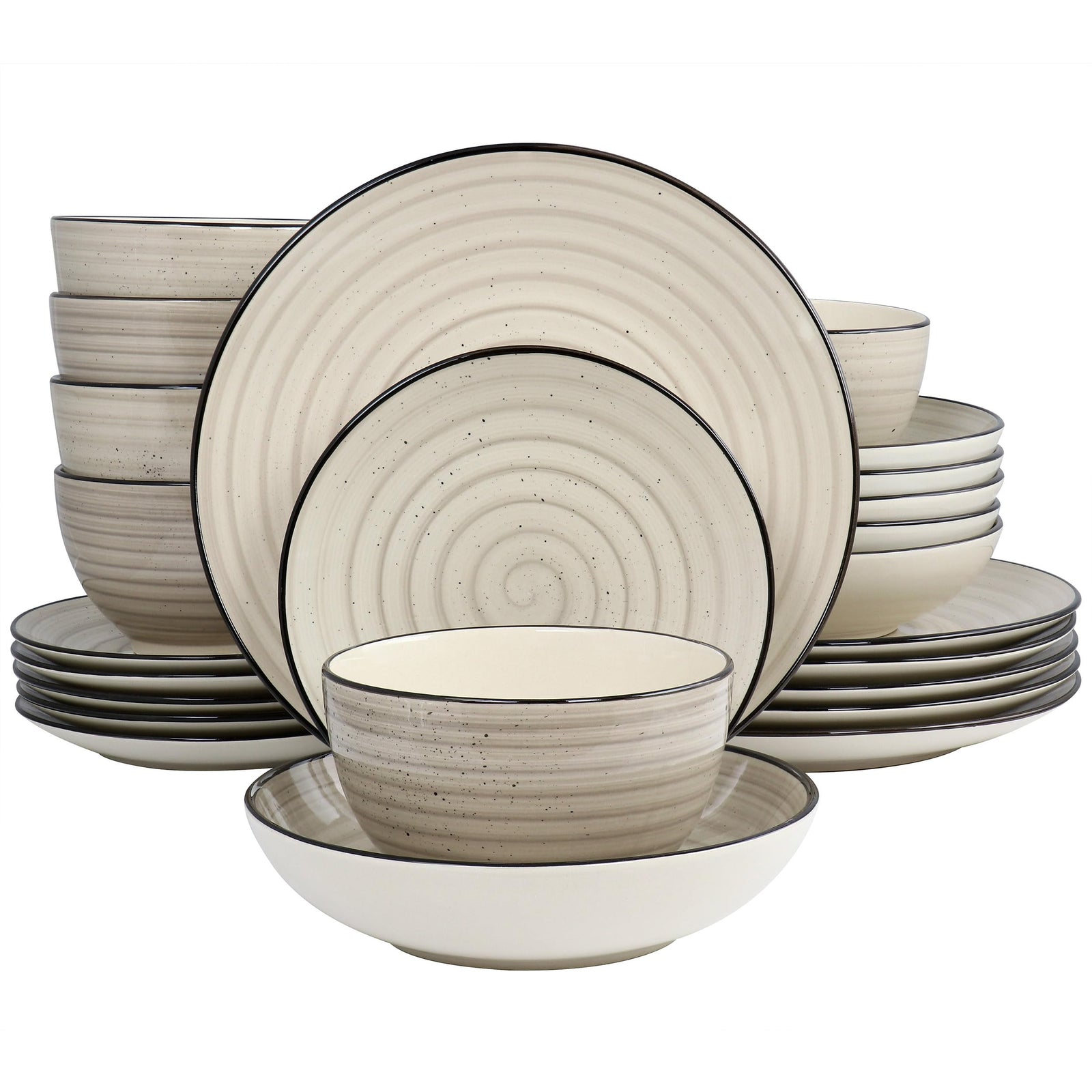 Elama Gia 24-Piece Stoneware Dinnerware Set, Cream, Service for 6 (Plates & Bowls, No Mugs)