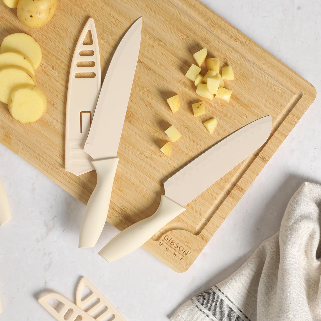 Gibson Home Bostonville 12-Piece Nonstick Stainless Steel Knife Set with Blade Guards – Linen