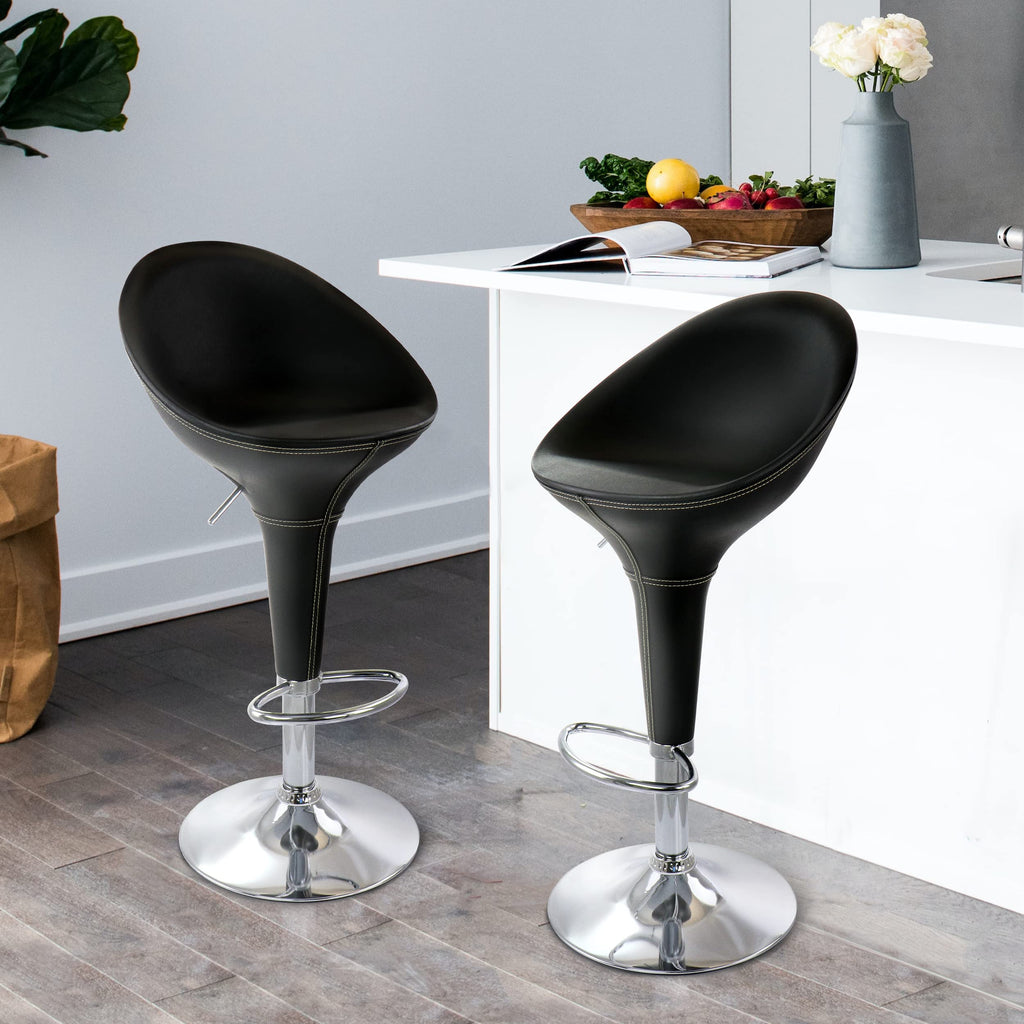 Elama Adjustable Plastic Bar Stool Set of 2 – Black with Chrome Base