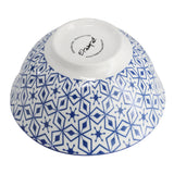 Porcelain Footed Bowl Set of 6, 20 Oz Soup and Cereal Bowls, Assorted Blue and White Designs, Elama Moxy