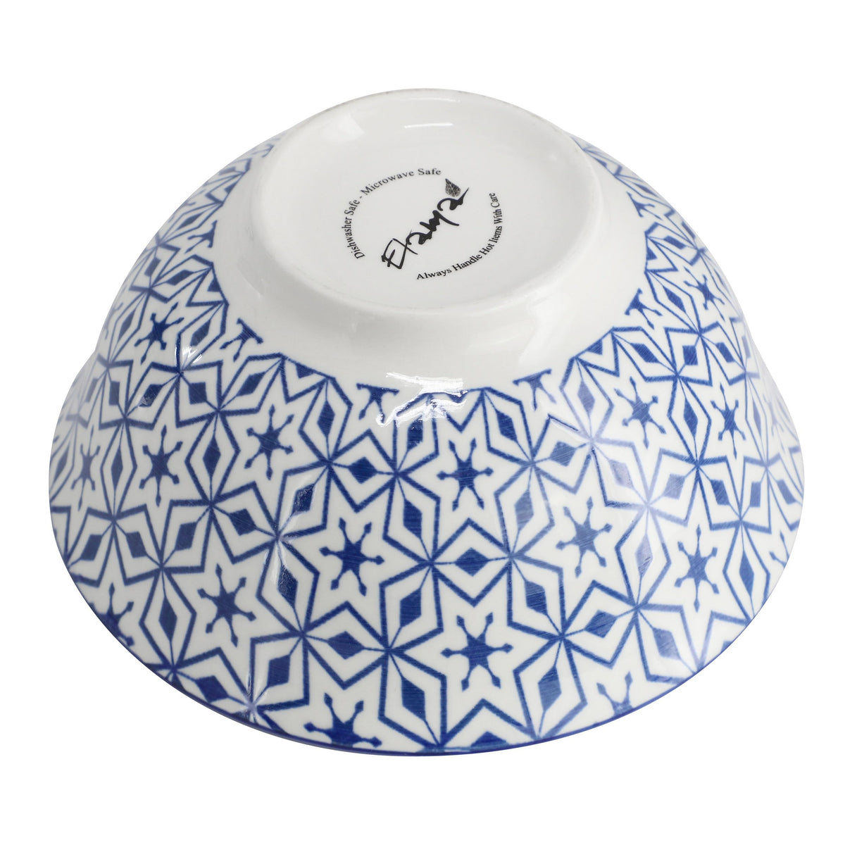 Porcelain Footed Bowl Set of 6, 20 Oz Soup and Cereal Bowls, Assorted Blue and White Designs, Elama Moxy