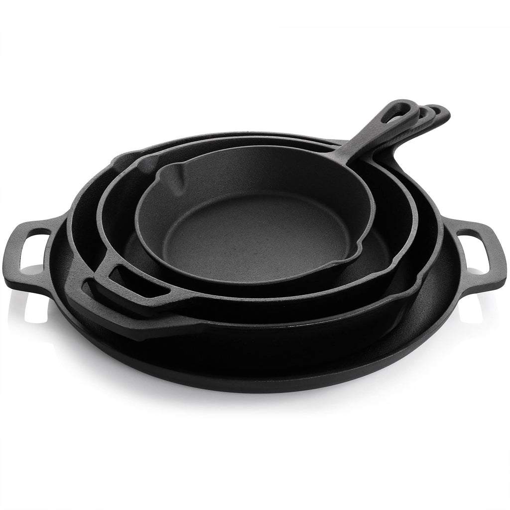 MegaChef 12-Piece Pre-Seasoned Cast Iron Cookware Set – Black & Red | Skillets, Dutch Oven & Accessories