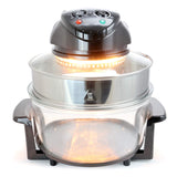 MegaChef Multipurpose Halogen Oven & Air Fryer, See-Through Glass Bowl Convection Cooker, Black