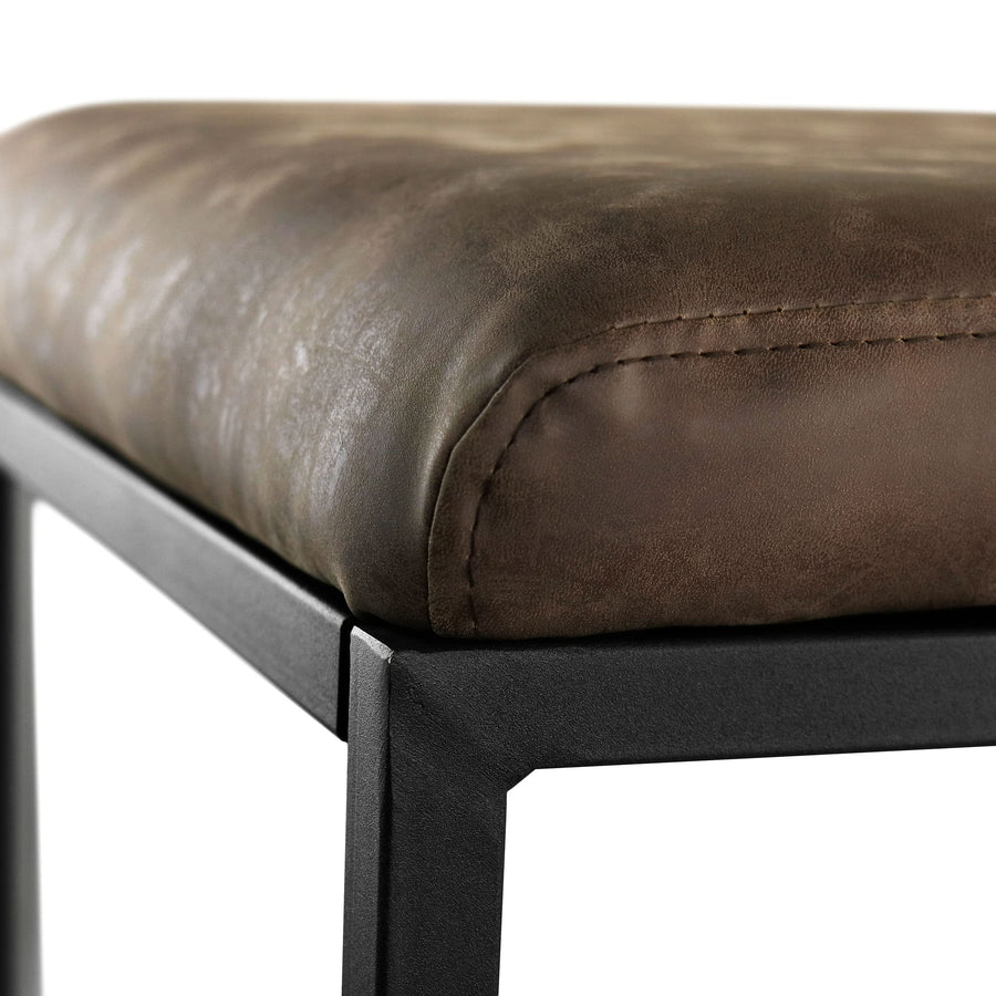Elama ELM-2102 Faux Leather Bar Chair, Set of 2 - Brown Backless Stool with Black Metal Base