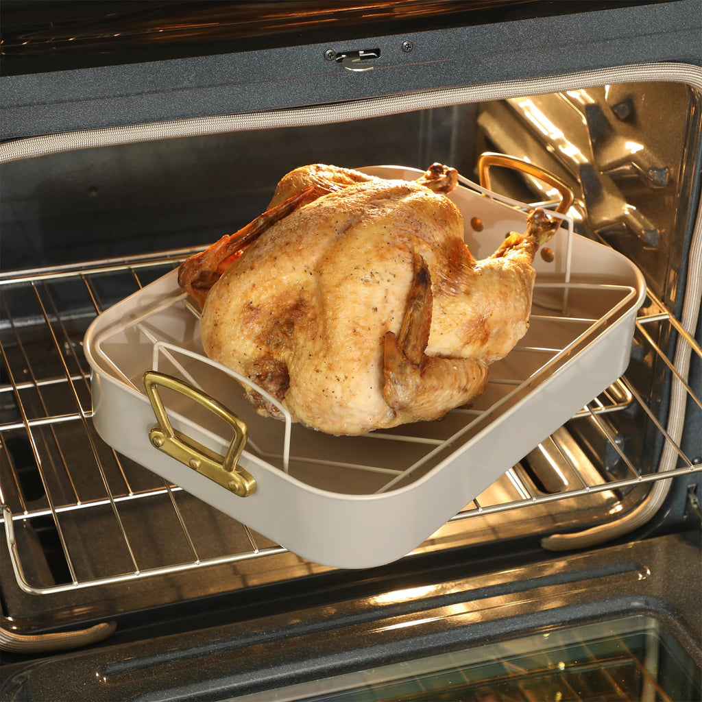 Gibson Home Broxton 2-Piece Nonstick Steel Roaster Pan with Rack – Taupe