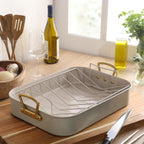 Gibson Home Broxton 2-Piece Nonstick Steel Roaster Pan with Rack – Mint Green, Oven-Safe Holiday Roasting Pan
