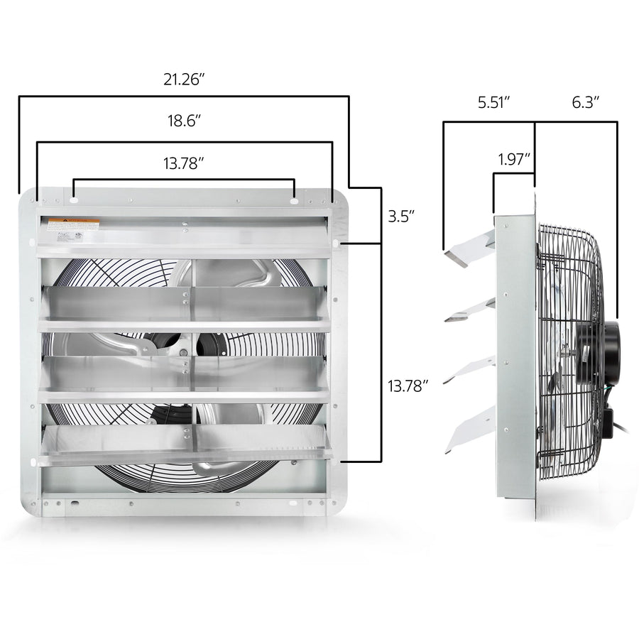 Vie Air 18 Inch Aluminum Shutter Exhaust Fan with Power Cord, 2,450 CFM Wall-Mount Ventilation, Silver
