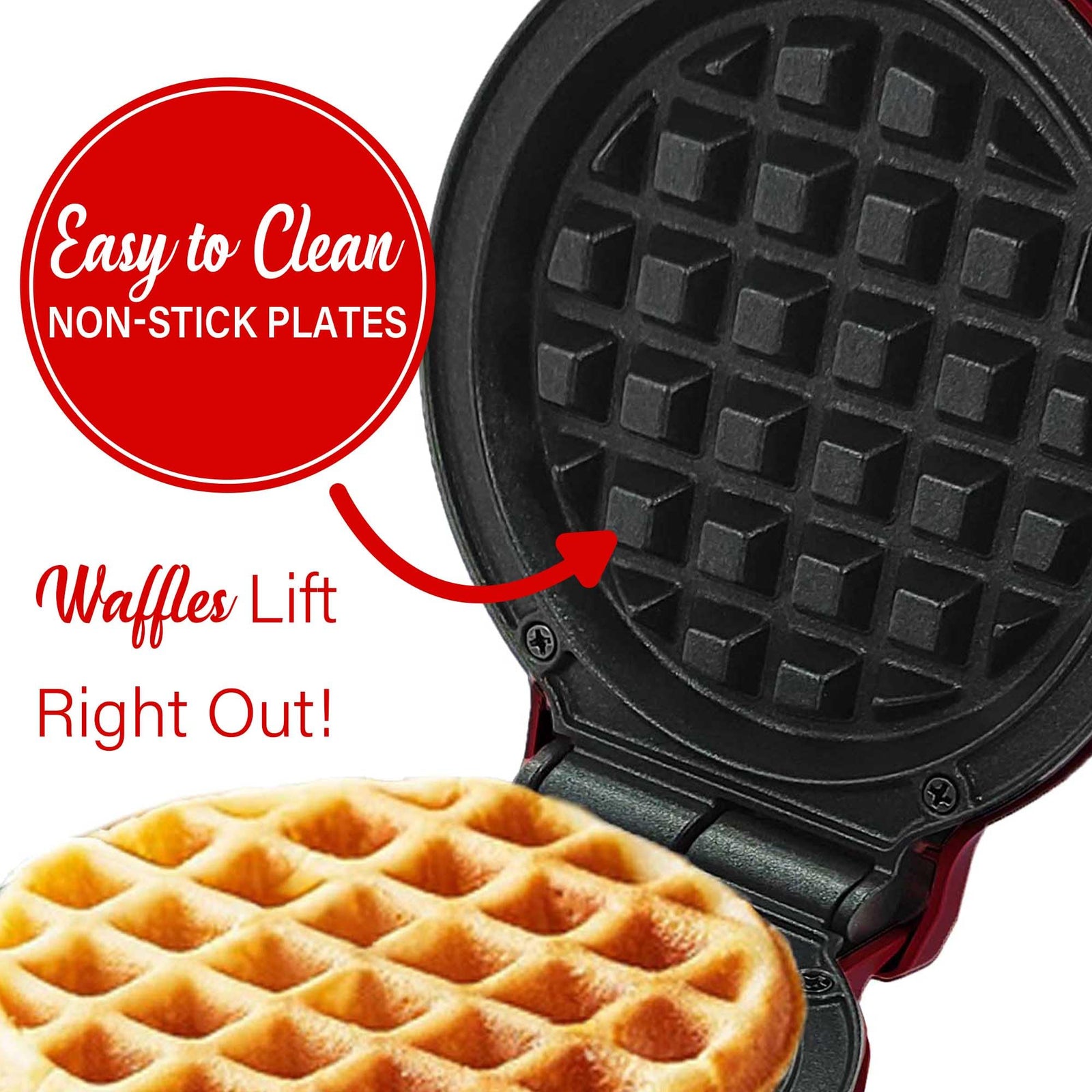 Brentwood TS-2141R Non-Stick 5 Inch Mini Waffle Maker, Red