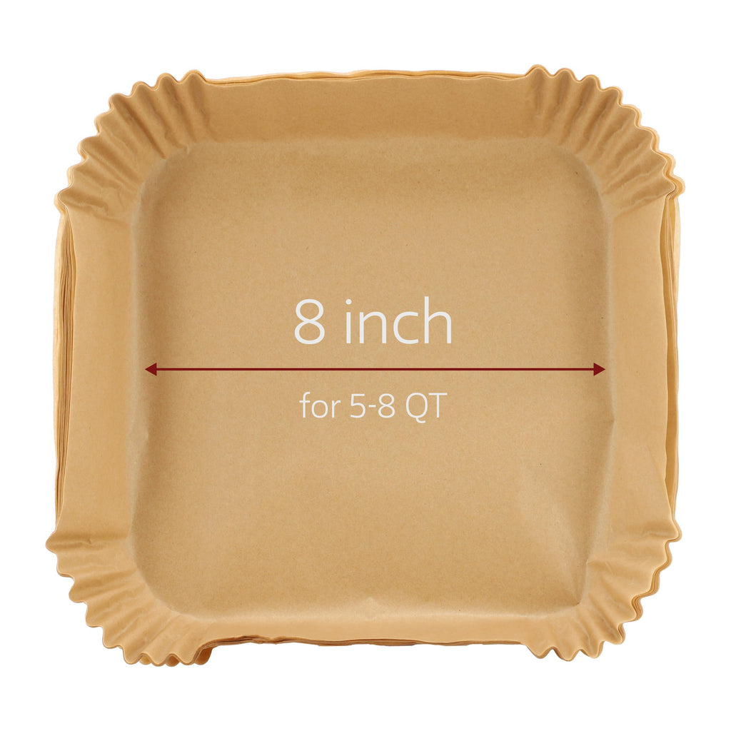 MegaChef 125-Pack Air Fryer Parchment Paper Liners – 8" Square Disposable Sheets for 5–8 Qt Baskets
