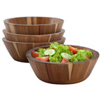 Elama 4-Piece 6.75" Acacia Wood Salad Bowl Set – Individual Hardwood Dining Bowls (Dark Acacia)