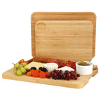 Elama 3-Piece Bamboo Wood Cutting Board Set – 13", 15" & 17" with Compartments for Prep & Serving