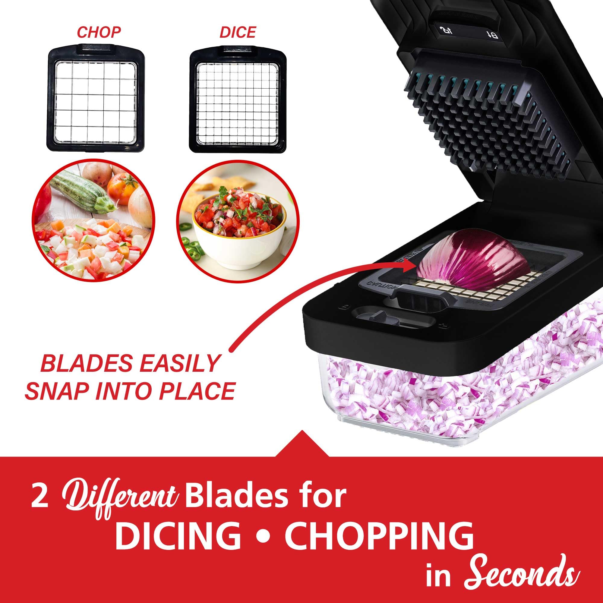 Brentwood All-in-One 4.25-Cup Food Chopper, Mandoline Slicer & Cheese Grater – 8 Interchangeable Stainless Steel Blades