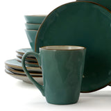 Elama Caribbean Tide 16 Piece Stoneware Dinnerware Set, Complete Setting for 4, in Green