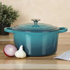 Crock-Pot Artisan 7-Quart Round Enameled Cast Iron Dutch Oven with Lid – Teal Ombre