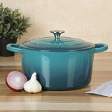 Crock-Pot Artisan 7-Quart Round Enameled Cast Iron Dutch Oven with Lid – Teal Ombre
