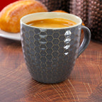 Elama Honeycomb 6-Piece 15 oz Stoneware Mug Set - Assorted White, Purple & Taupe with Embossed Honeycomb Texture