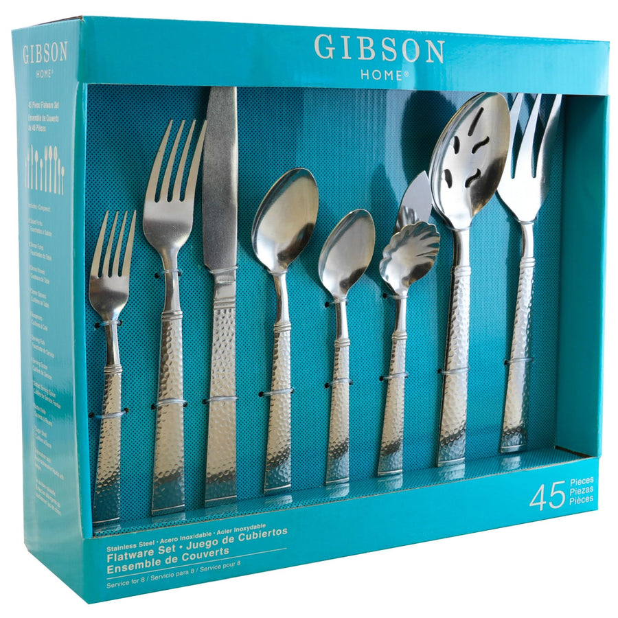 Gibson Home Prato 45-piece hammered handle stainless steel flatware set, service for 8