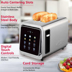 Brentwood TS-228DS 1100W Touch Screen 2-Slice Digital Toaster with Extra Wide Slots - Stainless Steel