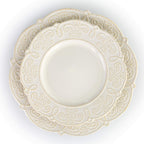 Elama Luna 16-Piece Embossed Scalloped Stoneware Dinnerware Set – White Service for 4