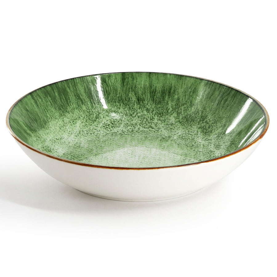 Elama Oceanus 16-Piece Round Porcelain Double Bowl Dinnerware Set, Service for 4, Green