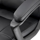 Close-up of the Elama black faux leather office chair padded armrest and seat cushion stitching