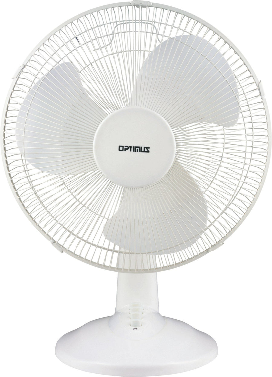 Optimus F-1230 12-Inch 3-Speed Oscillating Table Fan, White