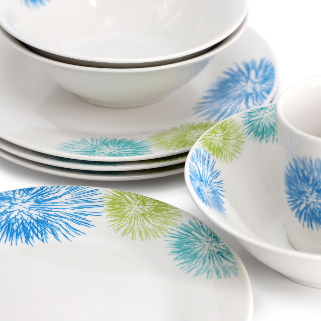 Gibson Home Blue Meadow 12-Piece Fine Ceramic Dinnerware Set – White with Blue Floral Accents, Service for 4
