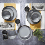 Gibson Home Rockaway 16-Piece Round Stoneware Dinnerware Set, Grey with Gold Rim, Service for 4