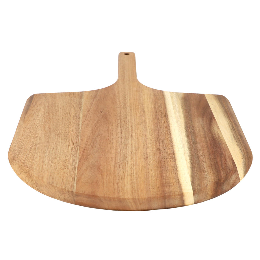 Acacia wood pizza peel with long handle, natural wood grain