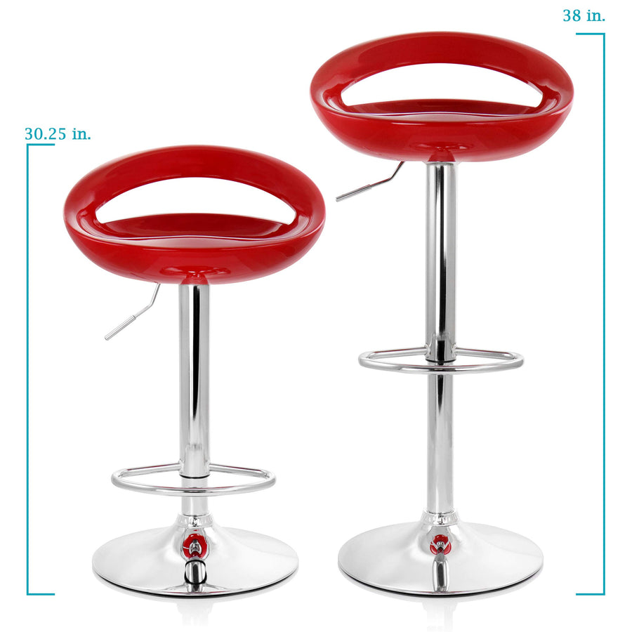 Elama Retro Adjustable Bar Stools, Red ABS Plastic, Chrome Base, Set of 2