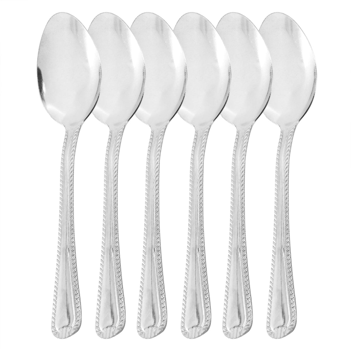 Gibson Home Tustin Stainless Steel Teaspoons, Set of 6, 5.8 Inch with Embossed Stripe Handles, Silver