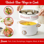 Brentwood 1.5-Liter Multi-Function Electric Hot Pot Cooker with Steamer, White