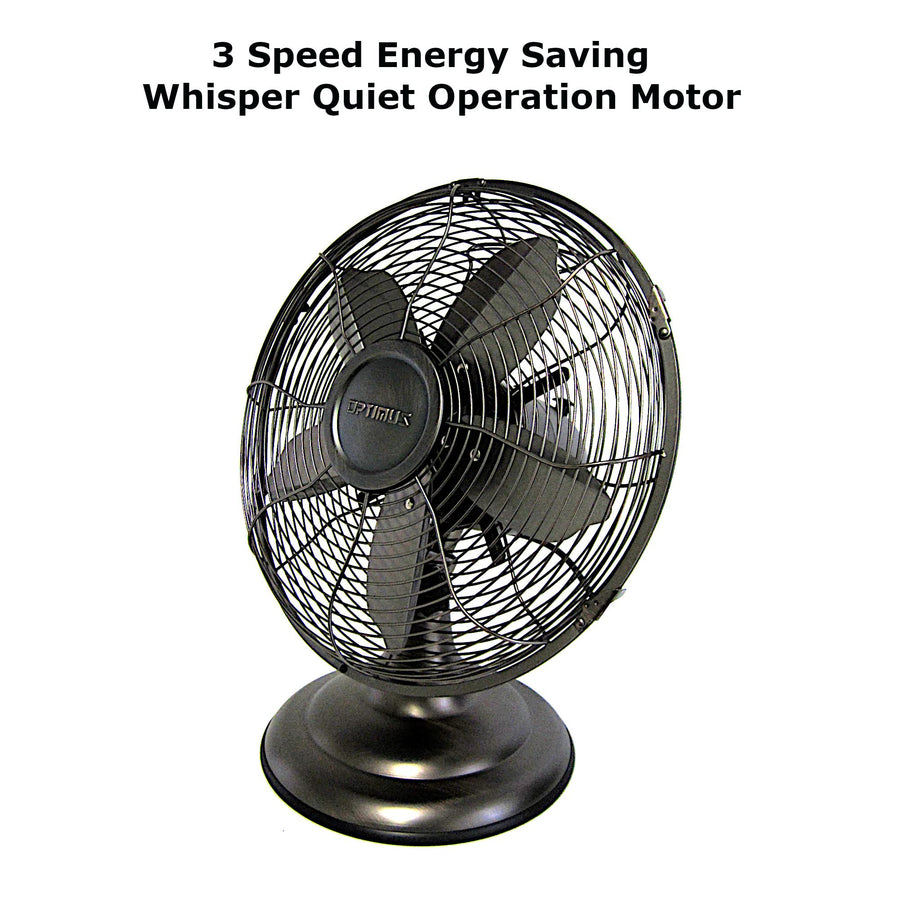 Optimus F-6212A 12-Inch 3-Speed Retro Oscillating Table Fan, Oil-Rubbed Bronze