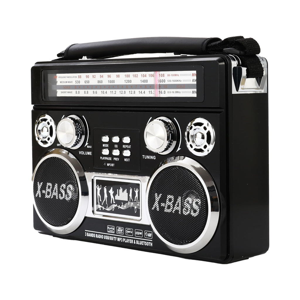 Supersonic SC-1097BT Retro 3-Band Bluetooth Radio with Flashlight, Rechargeable, Black
