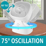 Brentwood F-900RW 8 Inch 3-Speed Remote Control Oscillating Air Circulator Desktop Fan with Timer, White
